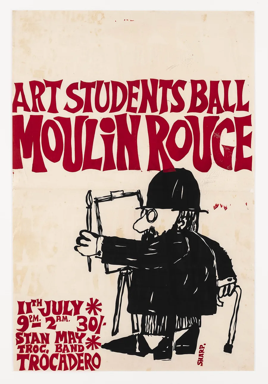 18. Martin Sharp, Art Students Ball poster, Moulin Rouge, 1962, screenprint on paper, 76 x 50.5 cm, gift of Barry Blight, 2004