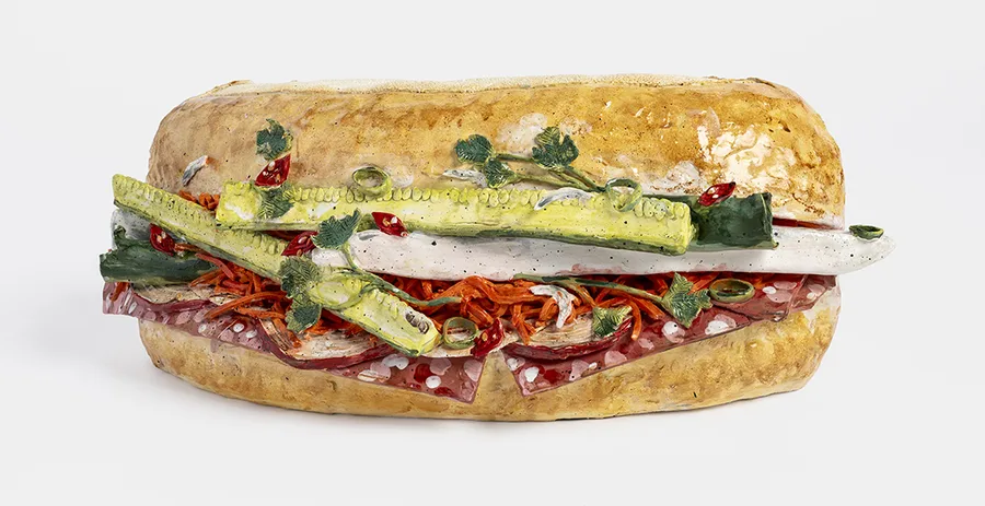 Mechelle Bounpraseuth, Large Banh Mi, 2023, glazed earthenware 27 x 74 x 37cm