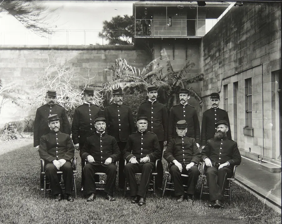 Darlinghurst Gaol warders in uniform, c1880, silver gelatin photograph, 25.5 x 30.5 cm