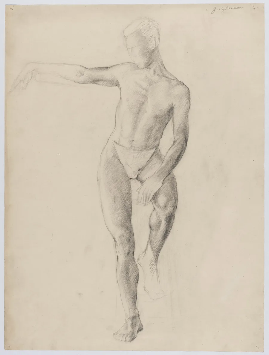 James Gleeson, Male figure study, c.1935, Graphite on paper, 51 x 38 cm