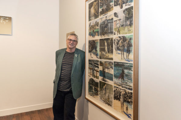 2021 Winner Euan Macleod with his work, 'Borderlands – Between NSW and QLD' 2020, pastel on paper, 156 x 120 cm