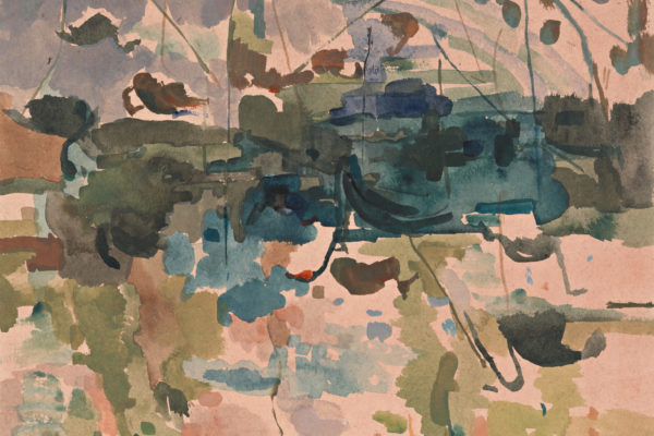 Valerie Strong, 'Hawkesbury I' c. 1987, mixed media on paper, 36 x 39 cm. Collection of Tim and Louise Olsen