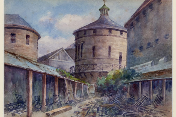 Image Caption: Edith Bell Brown, 'Looking towards the Church in Darlinghurst Gaol' watercolour on paper, 1922.